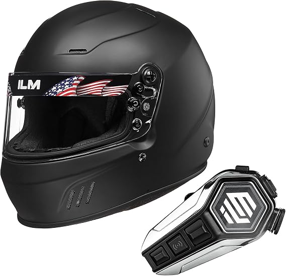 ILM Snell SA2020 Full Face Auto Car Racing Helmets Model 760 (Matte Black, M) and Bluetooth Headset with Hi-Fi System