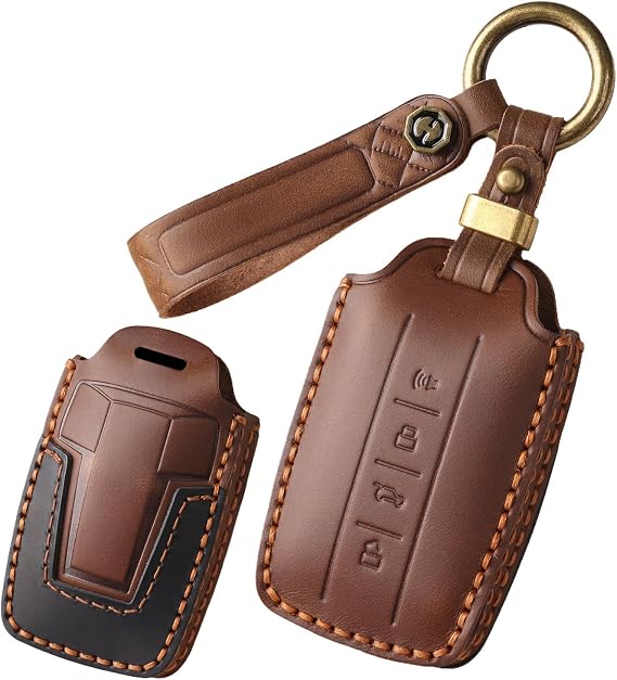 Fit for Great Wall GWM WEY Tank 300 500 Tank300 Tank500 Key Fob Cover Car Accessories Leather Smart Remote Auto Key Case Fit for Great Wall Car Key with Keychain Protector(Brown)