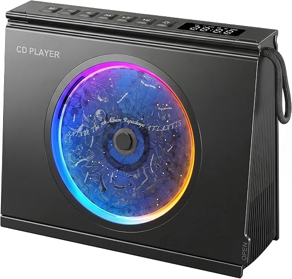 Gueray CD Player Portable: CD Players for Home 4000mAh Rechargable with HiFi Sound & Dual Bluetooth & Dual Speakers with LCD Screen Display & Timer Boombox FM Radio USB Type-C