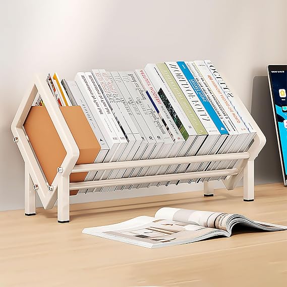 Tabletop Bookshelf Titled Desktop Bookshelf Organizer for Book Lover and Record Holder, Desktop Storage Book Rack for Magazine/CDs/Books Display, Mini Tabletop Bookcase in Office/Home /Living Room