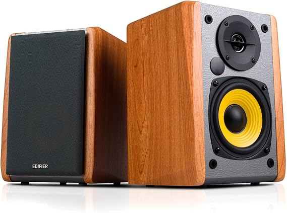 Edifier R1010BT Active Bookshelf Speakers 2.0, Bluetooth v5.1, 24W RMS, 4″ Mid-Bass & 0.5″ Tweeters, Dual RCA & AUX Inputs, Tone & Volume Knobs, Pair, Wood Grain