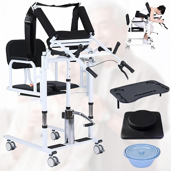 Hydraulic Patient Lift Transfer Chair with 360 Rotating Seat,Adjustable Height Sit to Stand Lift,Load-Bearing 441lb,Soft High Back & Comfortable Seat Board,for Elderly and Disabled (Black)