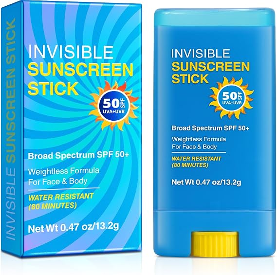 Invisible Sunscreen Stick SPF 50, Strong UVA/UVB Protection Sun Cream, Broad Spectrum, Water Resistant, Non-Greasy for Sensitive Skin, Travel Size Sunblock Stick for Face & Body