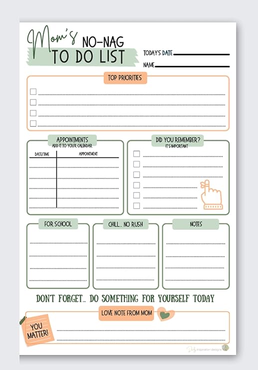 Mom's No-Nag To-Do List, 50 Tear-Off 6"x9" Sheet Pad (Perfect for Tweens and Teens) - Organizer, Scheduler, Daily Planner, Productivity Tracker for Organizing Goals, Notepad