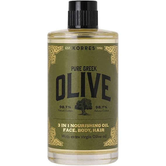 KORRES Extra Virgin Olive Oil for Face, Hair & Body, Moisturizer 3.38 Fl Oz | For Dry Skin and Hair, Pure, Greek Cold Pressed Olive Oil, Body Oil and Face, Hair Oil, Hydrating & Nourishing