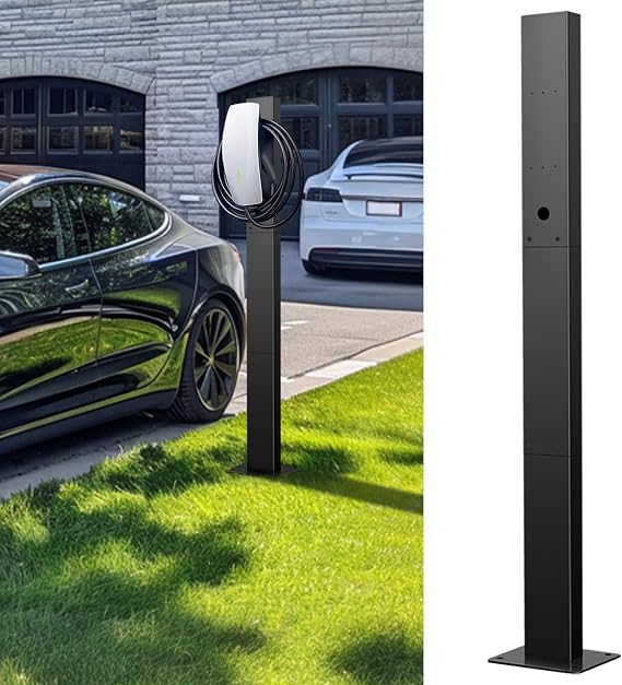 Home EV Charger Pedestal 7kW Type 2 Post – Outdoor EV Charger Stand for Tesla Wall Charger, Rust-Resistant, Easy to Install, Stable Mount for Electric Vehicle Chargers