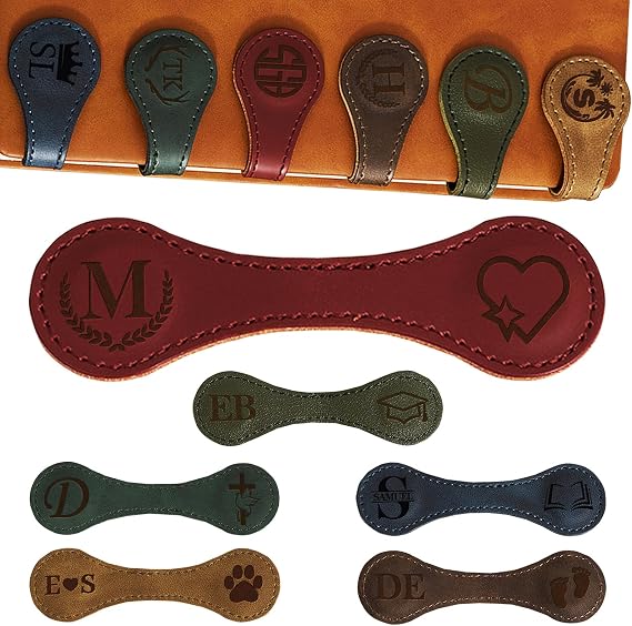 Personalized Leather Magnetic Bookmarks with Pen Holder Custom Vintage Bookmark Clips with Name Logo Text Customized Gifts for Women Kids Men Book Lovers Classmate