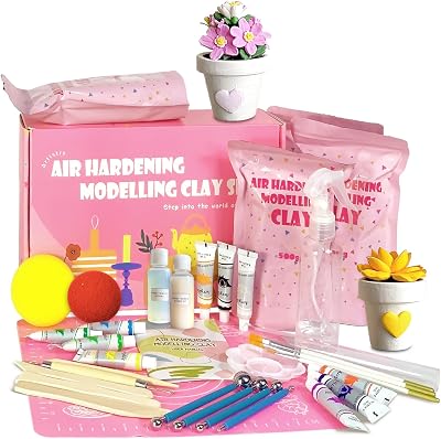 ailifeer Air Dry Clay Tools Kits for Beginners and Artist - Includes Premium Clay,Sculpting Tools,Paint Brushes, Palette,Gloss Varnish and User Guide, Air Dry Pottery for Date Night & DIY 4.4LBS