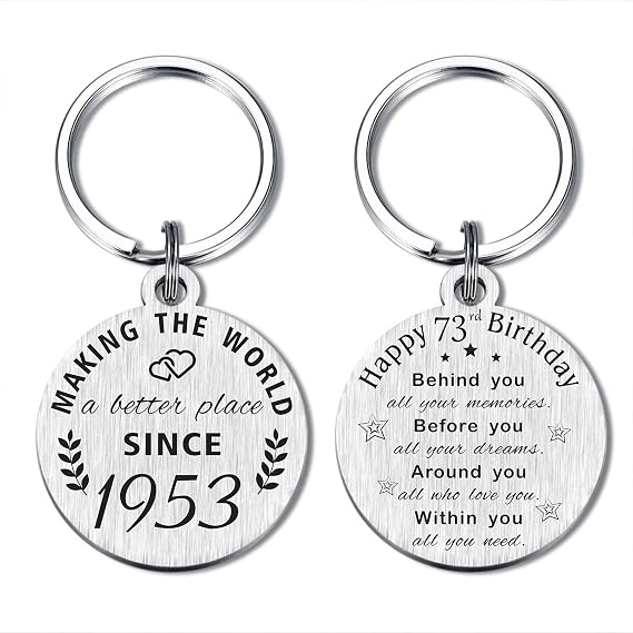 ABNTY 73rd Birthday Gifts for Women Men, 73 Year Old Birthday Keychain, Born in 1953 Gifts, 1953 Birthday Decorations