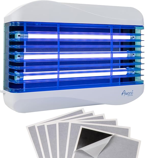 Awoco LED 15W 100V-240V Wall Mount Sticky Fly Trap Lamp with 3 LED UV Lights for Capturing Flies, Mosquitoes, Moths and Flying Insects (Fly Trap + 6 Glue Boards)...