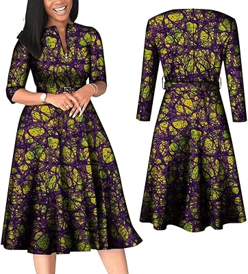 African Dresses for Women Long Sleeve Patchwork Office Dresses Cotton Lady Print Party Clothing