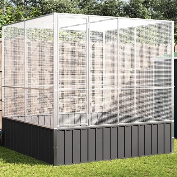 Lechnical Aviary Silver 211x207x212 cm Steel,Aviary,Birdcage,Bird Aviary Outdoor,Outdoor Aviary-172584