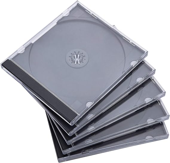 Maxtek 10.4 mm Standard Single Clear CD Jewel Case with Assembled Black Tray, 50 Pack
