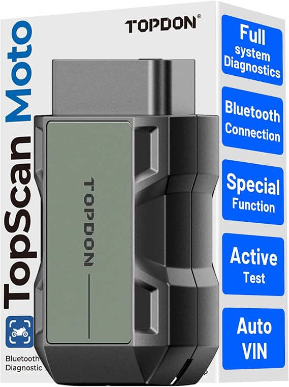 TOPDON TOPSCAN MOTO Motorcycle OBD2 Scanner Diagnostic Tool - Bluetooth Wireless Motorcycle Diagnostic Tool for BMW, Ducati, Harley-Davidson - Comprehensive Motorcycle Code Reader with AutoVIN