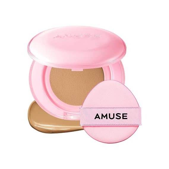 AMUSE SEOUL Dew Power Vegan Cushion Foundation (04 TAN) - Semi Glow, Full Coverage, Dewy Finish, Long Lasting, Lightweight, Smooth Radiant Skin, Vegan, Korean Beauty Makeup