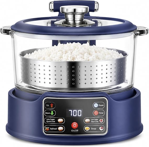 3L Low Carb Rice Cooker, Multifunctional Auto-Lift Low Sugar Rice Cooker (Blue)