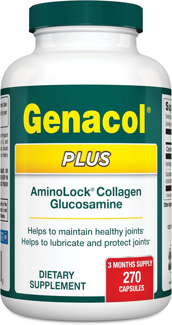 Genacol Plus Glucosamine and Collagen Joint Supplement, 90-Day Supply | Ultra-Hydrolyzed AminoLock Collagen Peptides, Joint Health Supplement for Men & Women, Maintains Cartilage