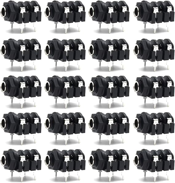 Luomorgo 4 Pin 1/4" 6.35mm Female Socket Mono Headphone Jack, 20pcs | PCB Panel Mount, Silver Thread