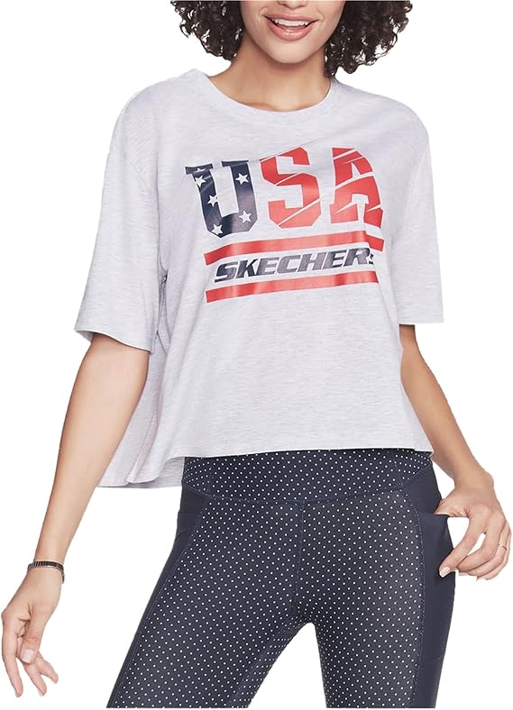 Skechers Womens USA Graphic T-Shirt, Grey, X-Small