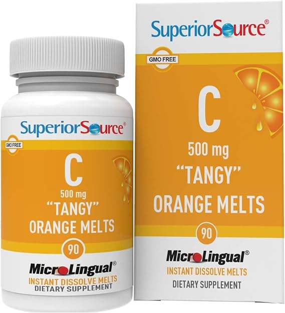 Superior Source Vitamin C 500 mg ?Tangy? Orange Melts - Daily Vitamin Supplement Supports Immune Health - Vitamin C Formula Aids Cell Health - 90 Sublingual Dissolving Tablets