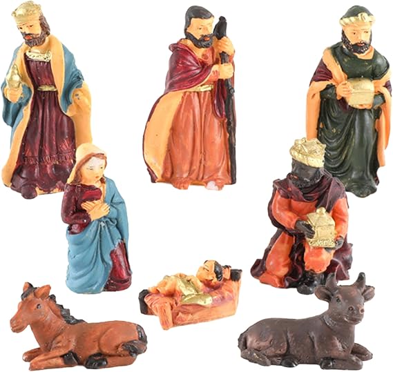 8PCS/Set Nativity Figures Resin Nativity Set with Baby Jesus and Animals Realistic Nativity Scene Christmas Decorations Christmas Nativity for Home Decor