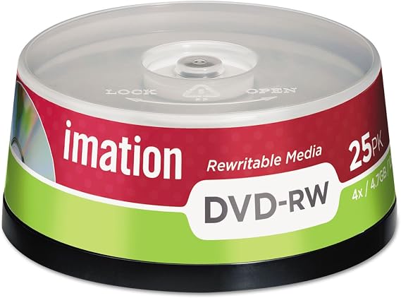 DVD-RW Discs, 4.7GB, 4x, Spindle, Silver, 25/Pack