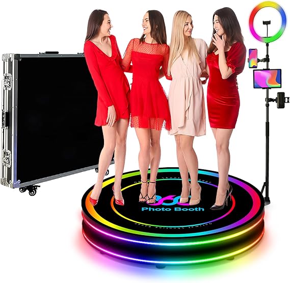 360 Photo Booth Machine, Auto Slow Motion Rotating Booth, Free Custom Logo, Flight Case, 360 Booth with APP Remote Control, RGB Ring Light, 360 Camera Booth for Events (100cm/39.4inch)