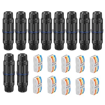 Linkstyle 10PCS Waterproof IP68 Junction Box, Outdoor 3 Way Electrical Cable Connector, with Replaceable Lever Wire Connectors for AWG 28-12 Gauge Wire 3 in 3 Out Quick Terminal