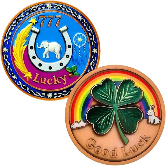 Good Luck Coin | Four-Leaf Clover & Horseshoe Elephant 777 | Pocket Token Charm for Fortune, Positivity & Protection | Unique Encouragement Gift