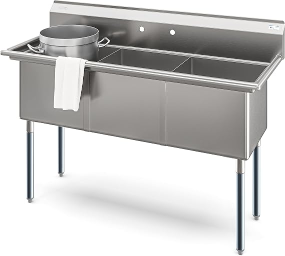 KoolMore 60 in. Three Compartment 18-Gauge Stainless-Steel NSF Commercial Kitchen Sink, Bowl Size 18x18x14, with Three Basins and Pre-Drilled Faucet Holes for Restaurants and Cafes (KM-SC181814-N3)