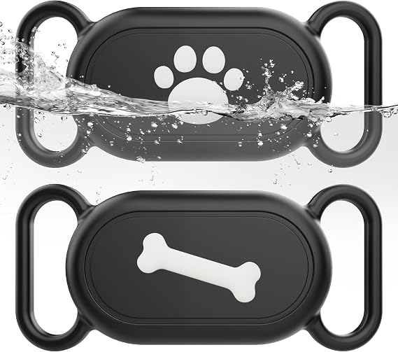 Dog Collar Holder(2 Pack) for Galaxy Smarttag2, Waterproof Silicone Case for Pet Cat, Anti-Lost Scratch Resistant Protective Cover Accessory for Samsung Galaxy Smart tag2(Black/Black)