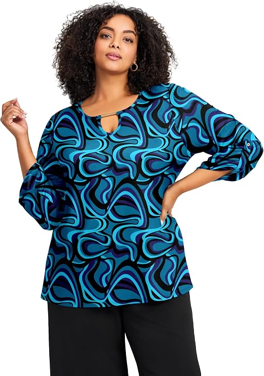 Avenue Women's Plus Size Keyhole Hardware Top