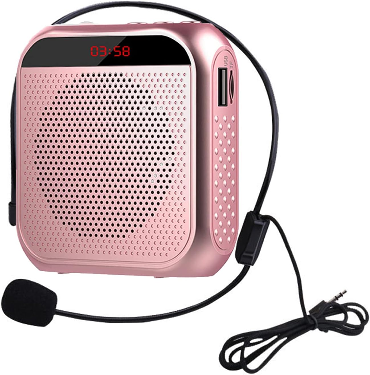 Teacher Voice Amplifier Rechargeable Portable Microphone with Speaker, Portable Pa System for Outdoor, Education, Meeting, Presentation, Etc Rose Gold