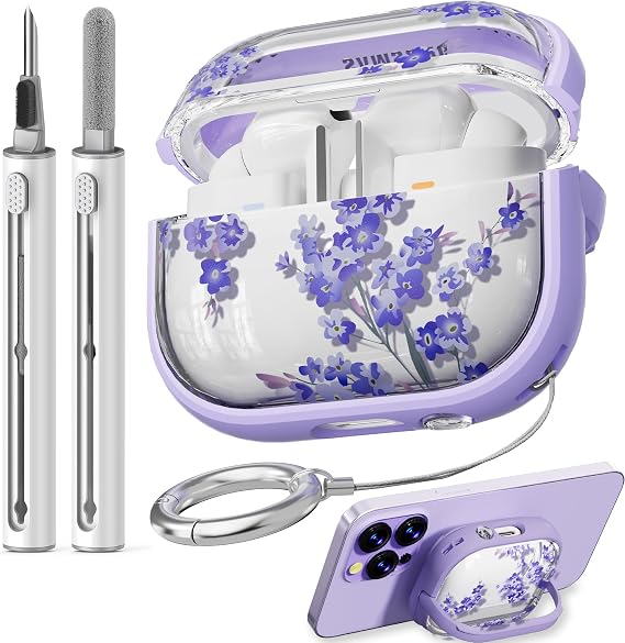 for Samsung Galaxy Buds 3 Pro/Buds 3 Case with Safety Lock,Purple Flower