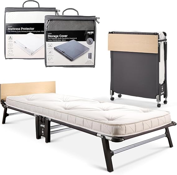 JAY-BE Quick Folding Bed, Pocket Sprung Mattress, Cover & Protector, Single