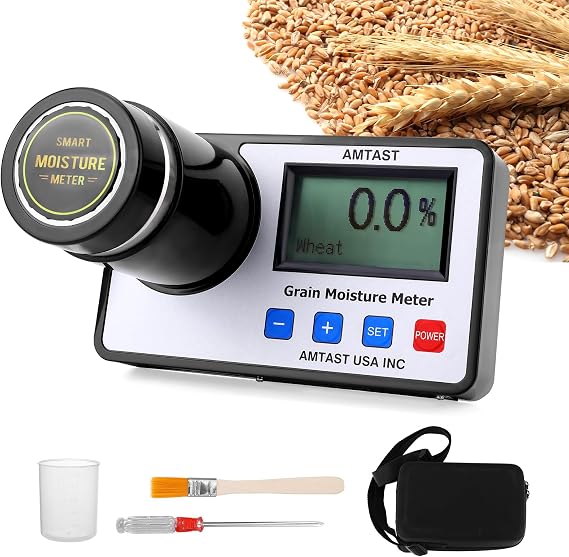 Portable Grain Moisture Meter Seed Humidity Tester for 22 Kinds Farm Crops | Temp Compensation, Wide Range Error Correction, Clear LCD Screen, Low Power Auto Shutoff for Field & Lab Use (Model AMT155)