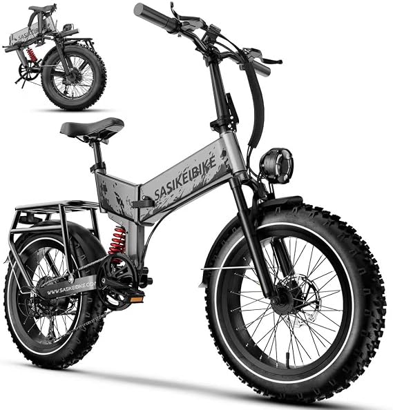 SASIKEIBIKE Folding Electric Bike for Adults,Commuter Mountain Ebike | Peak 1500W Motor, 52V 20Ah Removable Battery Ebike,20" x4.0 Fat Tire e Bike,7-Speed, Dual Suspension