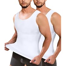 Junlan Men Compression Shirt Vest 2 Pack Slimming Body Shaper Tummy Control Shapewear Tank Tops Seamless Undershirts