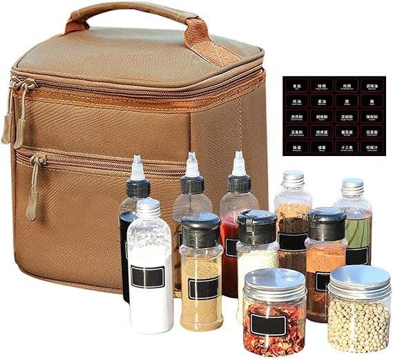 Camping Spices Kit, Portable Seasoning Jars, Compact Leakproof, 13 Piece Condiment Set, Containers Travel-Friendly Perfect for Picnics and Outdoor Cooking, 1 Set
