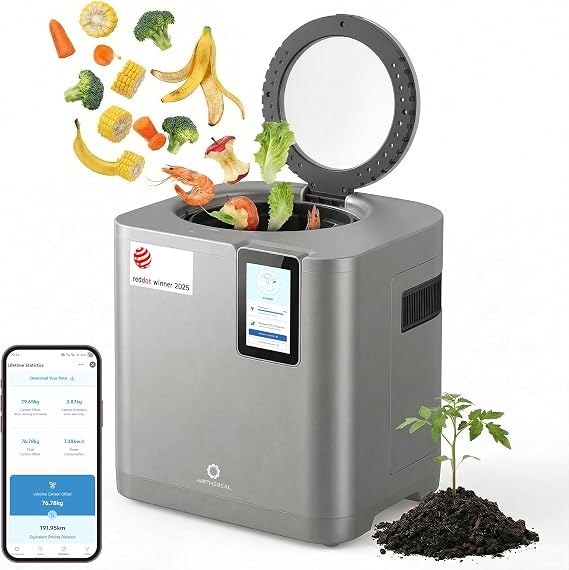 Airthereal Revive R800 5L Smart WiFi Electric Kitchen Composter - Odorless, Self-Cleaning, 3 Modes for Efficient Composting, Reduces Food Waste by 90%, App-Connected for Carbon Footprint Data