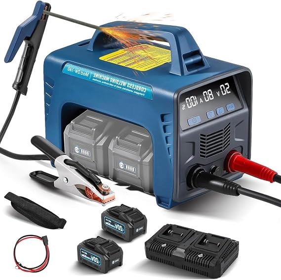 Portable Battery-Powered Stick/Flux Core Welder,Arc MMA Dc Machine with Hot Start,Arc Force,Anti-Stick for Easy,Efficient Welding Anywhere