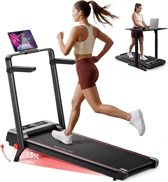 RHYTHM FUN Incline Walking Pad with Handle Bar, 37.5" Runng Belt, 300 LBS | Easy Setup, 3.9" Folded Height Space-saving, Under Desk Treadmill, 8.5" Handle Bar, 0.66.2 mph, APP, Quiet, For Home Office