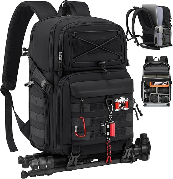RAINSMORE Camera Backpack, DSLR/SLR/Mirrorless Tactical Camera Bag Cases