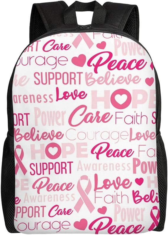 Breast Cancer Awareness Backpack Water-Resistant Laptop Bag, 15" Compartment, Lightweight Unisex Daypack For Work & Travel