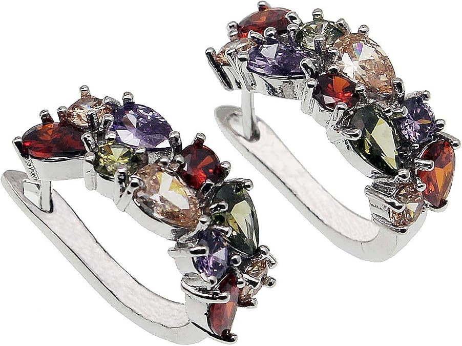 Sterling Silver Huggie Earrings, Small Round Huggie Stud Fashion Hoop Earrings with Amethyst Garnet Ruby Blue Sapphire Fashion Jewelry