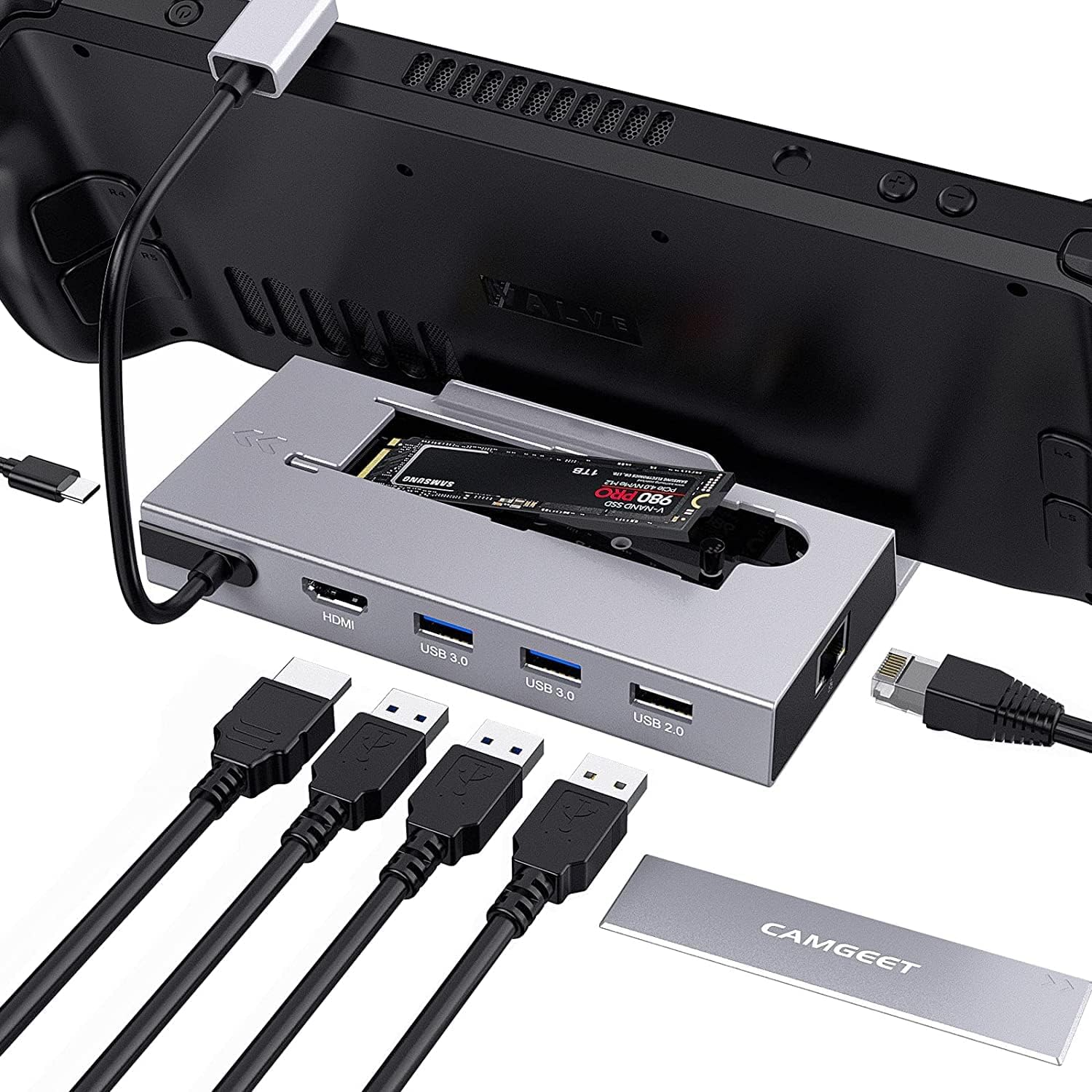 Steam Deck Dock,7-in-1 Steam Deck Docking Station with M.2 NVME SSD Enclosure,HDMI 2.0 4K@60Hz,PD 100W,USB 3.0,USB 2.0,Gigabit Ethernet for Steam Deck Accessories