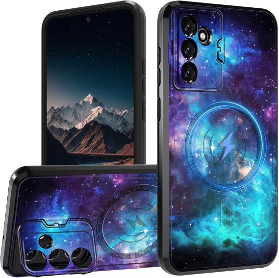 Magnetic for Samsung Galaxy A13 5G Case with Camera Cover Stand, Double Layer Rugged Durable Drop-Resistant Protection Cover Compatible with MagSafe Phone Case Galaxy A13 5G 6.5", Purple Galaxy