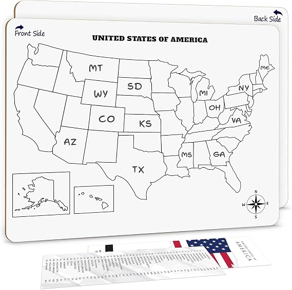 SCRIBBLEDO United States Map for Classroom Dry Erase Board for Kids Map of The United States 11x14 White Board Teacher Student Classroom Learning Practice Travel USA Whiteboard