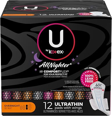 U by Kotex Kimberly-Clark Professional All-Nighter Overnight Pads with Wings, Box of 12