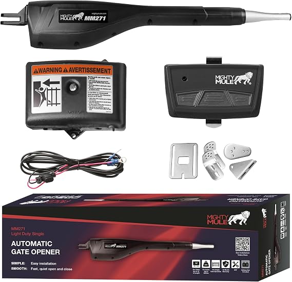 Mighty Mule MM271 Automatic Gate Opener, Solar Ready,  with Gate Opener Remote and More-Up to 12ft Long or 300lb, Black, 1 Gate Opener Kit